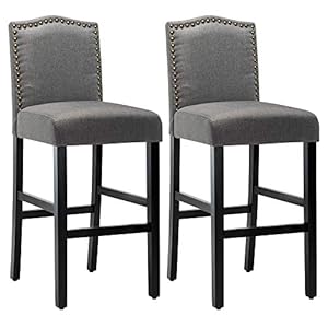 LSSPAID 285 inches Fabric Backed Bar Stools Set of 2 Fabric Counter Backed Bar Stools Nailhead Barstools with Solid Wood Legs Gray