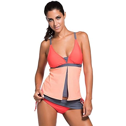 Lucklovell Women Sexy Print Tankini Skort Bottom Swimsuit Swimwear ((US 4-6) S, Orange) Cover