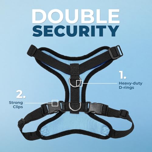 Image of Best Pet Supplies Voyager Step-in Lock Pet Harness w Reflective Pet Leash Combo Set with Neoprene Handle 5ft - Supports Small, Medium and Large Breed Puppies /Cats - Baby Blue /Black Trim, XS