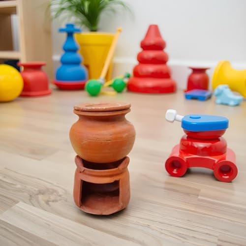 Image of ZENRISE Clay Matka Pot and Stove Children Kitchen Cooking Set Toy, Miniature Set