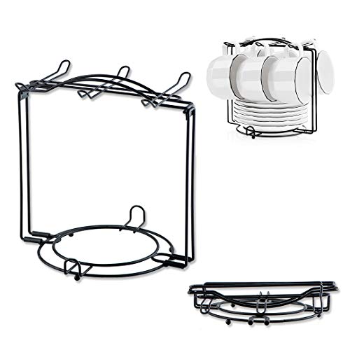 YOLIFE Soporte para tazas de té, soporte para tazas de té, puede contener hasta 6 tazas, 6 platillos y 6 cucharas, se puede desmontar, soporte de metal negro mate Cover