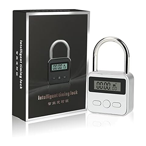 Brynnl Smart Time Lock 99 Hours Max Timing Lock with LCD Display USB Rechargeable Security Padlock Heavy Duty Metal Electronic Timer Lock (Silver) Cover