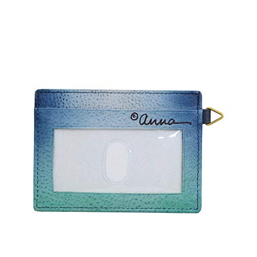 Image of Anna by Anuschka Women's Hand Painted Genuine Leather Credit Card Case - Midnight Peacock Grey