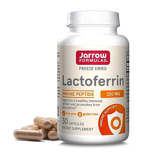 Jarrow Formulas Lactoferrin Supplements 250 mg - Immune-Supporting Glycoprotein for Healthy Immune System Support & Iron Absorption - Freeze Dried Gluten Free Non-GMO - 30 Capsules (Servings)