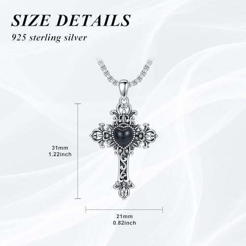 Vintage Cross Necklace 925 Sterling Silver Retro Oxidized Design Pendant with 6mm Heart Gemstone Ideal for Daily Elegance & Gifting Jewelry2