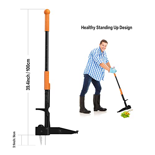 Foto von aneeway Unkrautstecher, Unkrautentferner Länge 100cm, mit DREI-Kiefer für effizientes Entfernen von Unkraut, Löwenzahnstecher zum Entfernen von Wurzeln