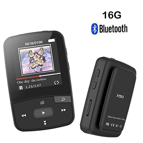 HONGYU 16GB Clip Bluetooth MP3 Player with 1.5 Inch Screen Can Play 50