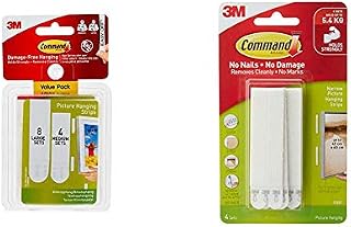 3M Command Picture Hanging Strips  Removable Hanging Strips for Large Picture Frames  Value Pack - 4 Pairs (Medium), 8 Pairs (Large) & Command 17207 Narrow Picture Hanging Strips, 4 Pairs - White