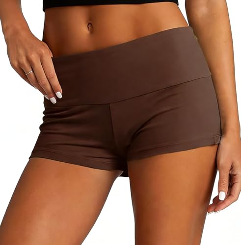 Image of Women Low Waist Lounge Shorts Fold Over Skinny Pajamas Shorts Summer Casual Pj Bottom Sleep Shorts