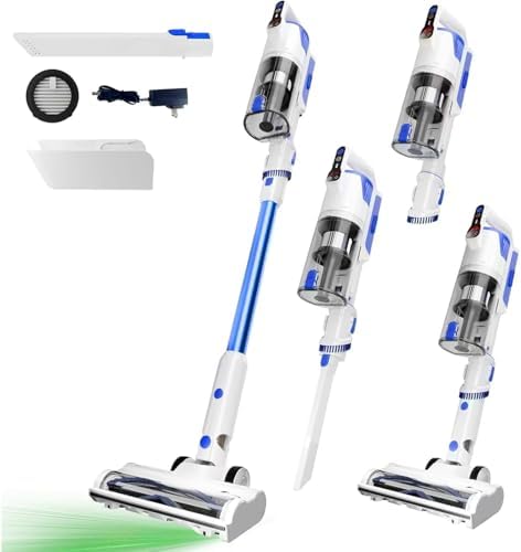 Cordless Vacuum Cleaner with Self-Standing, 45KPA Stick Vacuum, 88,000RPM Brushless Motor & LED Display, Anti-Tangle, Lightweight Vacuum Cleaners for Home, Pet Hair, Hardwood Floors, Blue