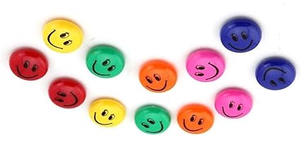 eS3kube Plastic Smiley Magnet Buttons, 3 cm - Multicolour, Set of 12 pcs