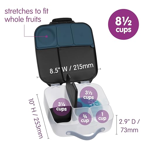 Image of b.box Lunch Box for Big Eaters All Ages - 8.5 Cup Leak Proof Bento Box with 4 Compartments, School Lunch Container with Ice Pack, Dishwasher Safe, BPA-Free, PFAS-Free - Night Vision