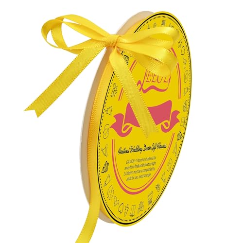 Image of Double Face Yellow Satin Ribbon 1 /4 inch X 50 Yards Polyester Yellow Ribbon for Gift Wrapping Very Suitable for Weddings Party Hair Bow Invitation Decorations and More