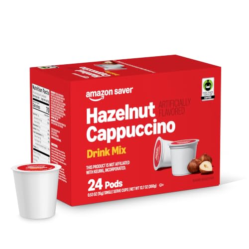 Happy Belly Light Roast Cappuccino Coffee Pods, Hazelnut Flavored, Compatible with K-Cup Brewers, 24 Count