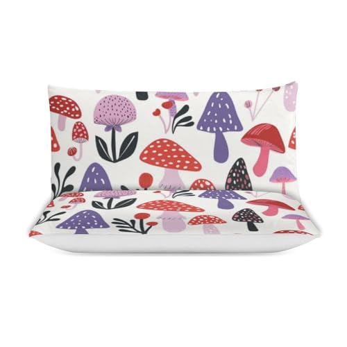 Juego de ropa de cama de setas antialérgico y lavable con cremallera protectora 4