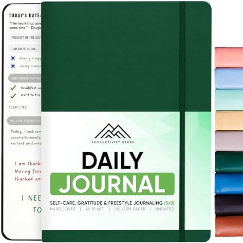 PRODUCTIVITY STORE Journal For Men & Women – Gratitude Journal, Mental Health & Self Care Journal For Women & Men – A5 – Green