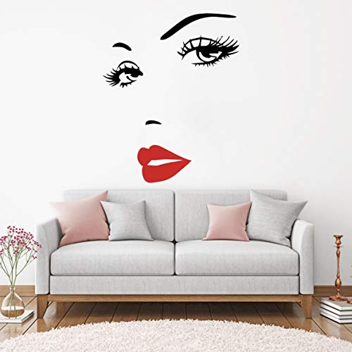 Eco-Friendly Beautiful Face And Red Lips Wall Sticker Beauty Salon Wall Window Sticker Home Living Room Bedroom Decoration Women Face Decal Finished Size 57X70Cm #TOP7
