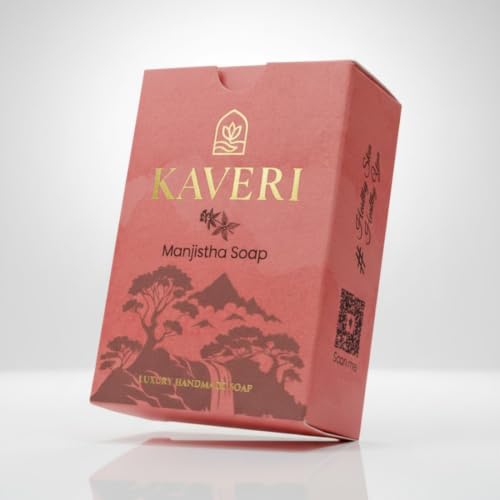 Image of KAVERI Manjistha Handmade Soap Bar - Ayurvedic Cold-Processed Herbal Cleansing Bar, SLS-Free -110g