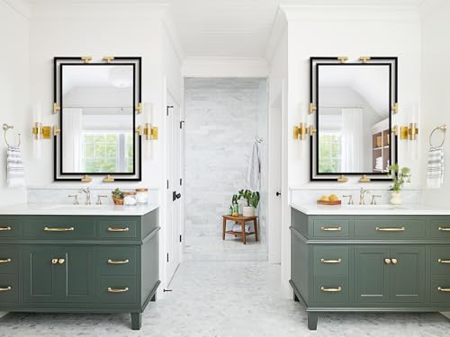 Image of Large Bathroom Mirror, 40 inch x 28 inch Decorative Wall Mirror with Black and Gold Metal Frame for Bedroom, Living Room, Horizontal /Vertical