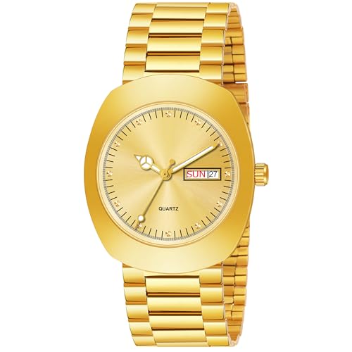 Image of Shocknshop Analog Round Day & Date Functioning Gold Stainless Steel Wrist Watch for Men Boys -WCH142