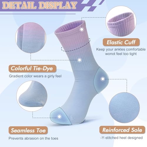 Women‘s Athletic Running Crew Socks，Cute Cotton mid-Calf Socks，Above Ankle High，Novelty Fun Colorful Design，Pack of 52