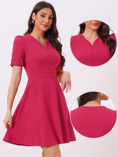 Image of Allegra K Formal Work Dress for Women's Puffy Sleeve A-Line V Neck Office Dresses