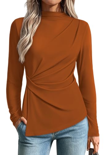 OFEEFAN Womens Blouses Dressy Casual Tops Early Fall Fashion 2026 Caramel S