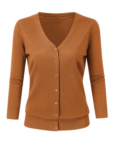 Image of Leadingstar Women's 3 /4 Sleeve Cardigan Lightweight Sweater Cardigan V-Neck Solid Color Soft Knit Sweater Tops