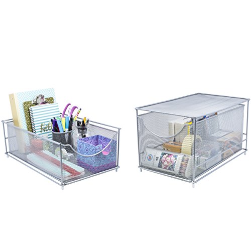 Sorbus® Cabinet Organizer Set —Mesh Storage Organizer With Pull Out Drawers—Ideal For Countertop, Cabinet, Pantry, Under The Sink, Desktop And More (Silver Two-Piece Set) #TOP5