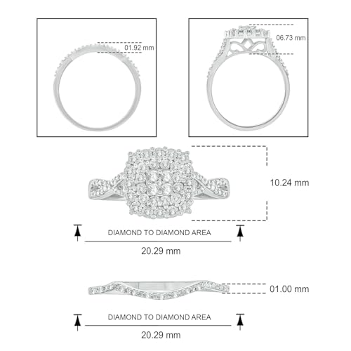 Cali Trove 1/4 Ct Natural Diamond Bridal Set in 925 Sterling Silver | Wedding Set for Women | Multi-Stone Engagement with Matching Band | Sparkling Diamond Wedding Jewelry | Gift for Her3