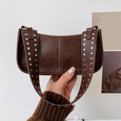 Retro Studded Shoulder Bag for Women, Leather Y2k Shoulder Purse with Smooth Zipper and Adjustable Strap, Crossbody Sling Bag4