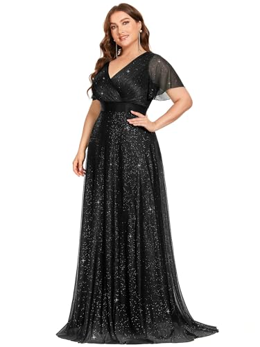 Ever-Pretty Plus Women's Glitter V-Neck Short Flutter Sleeve Floor Length A Line Plus Size Formal Dresses Eveing Gowns3