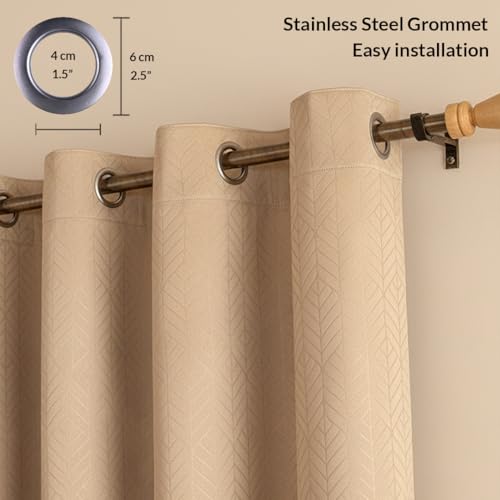Image of HOMEMONDE 100% True Blackout Curtains Customize Size - 1 Piece Curtain, Embossed Panels Light Block Thermal Insulated & Noise Reducing Room Darkening Curtains (Beige)