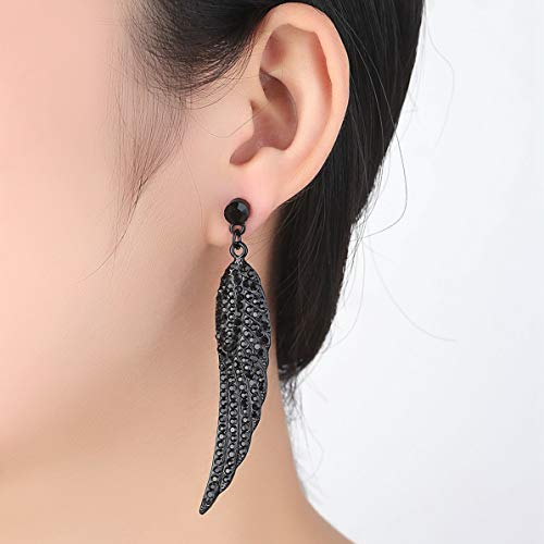 mecresh Vintage Floral Teardrop Butterfly Wing Black Austrian Crystal Drop Dangle Earrings for Women Bride Gift2