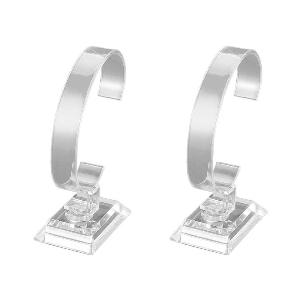 Twisaxc 2Piece Stretchier Bangle Display Stand Adjustable For Convenient Wrist Watch Display Clear Watch Rack Acrylic