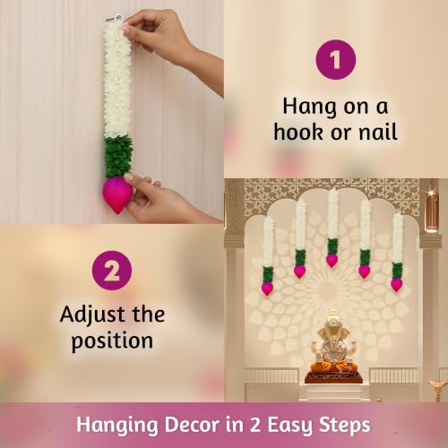 Image of SpecialYou Ganpati Decoration Setup for Home with Lotus Hanging- Pack of 10 Ganesh Decorations Pooja Room Decorations Items, Artificial Flowers for Decor Hanging, Ganpati Decoration Backdrop