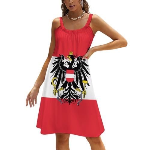 KAOEOSI Austrian Coat of Arms Eagle Flag Women's Sling Dress Summer Sleeveless Knee Length A Line Dresses Beach Skirt 5XL