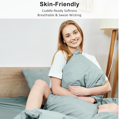 Lirex Queen Pillow Cases Set of 2, 300 Thread Count 100% Cotton Pillow Covers with Zipper Closure, Breathable and Soft, Queen (20" x 30"), Aqua Green by Lirex - Used condition - Image 5
