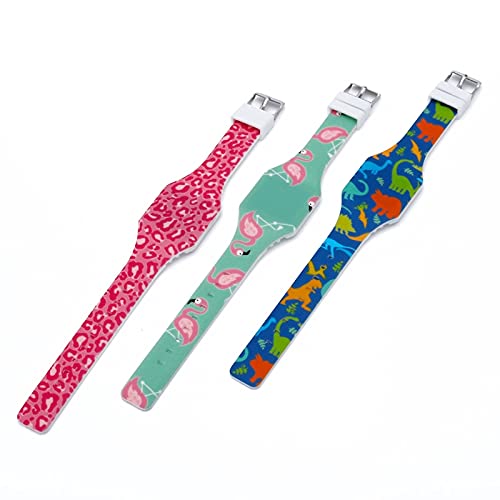 Reloj de niña Relojes de Dibujos Animados Lindo LED Reloj Digital Estudiante Dinosaurio para niñas Niños Relojes para niñas (Color : Flamingo Green)