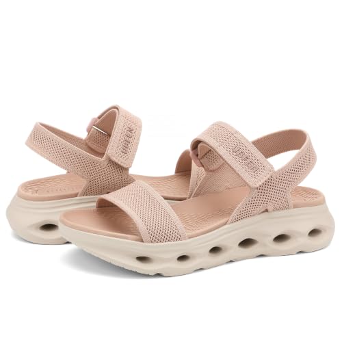 Image of UBFEN Womens Comfortable Walking Sandals with Cushioned Sole | Non-Slip Rocker Bottom, Arch Support, Adjustable Straps, Lightweight Water Sport Platform Summer