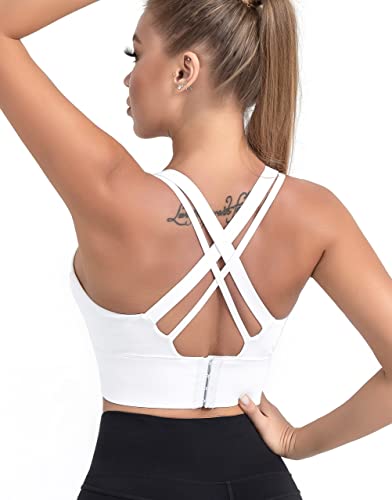 Botel High Impact Sports Bras For Women, Criss Cross Sports Running Bra, High Support Bra With Removable Cups (White,Xl) #TOP1