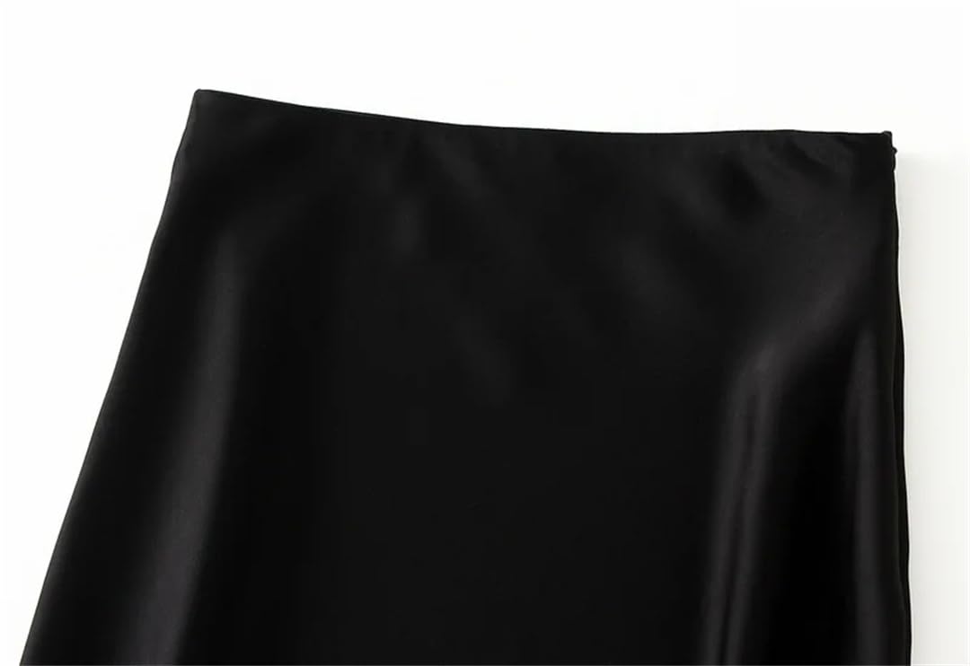 Jupe d'été taille haute pour femme - Jupe élégante en satin - Taille élastique - Jupe mi-longue pour le bureau