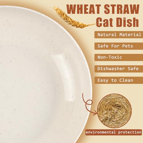 Aemygo 25 Pcs Whisker Fatigue Relief Cat Bowl Set - 5.5 Inch Shallow Food Dish, Wide Bowl for Small Pets, Wet Feeding Plate for Feral Kittens, Short Legged Cats - Wheat Straw