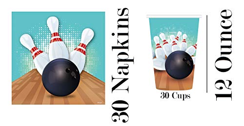 Serves 30 Guest Complete Party Pack Bowling Theme Party Supplies 9" Dinner Paper Plates 7" Dessert Paper Plates 12 Oz Cups 3 Ply Napkins Include 1 Pre Strung Happy Birthday Pennant Banner #TOP2