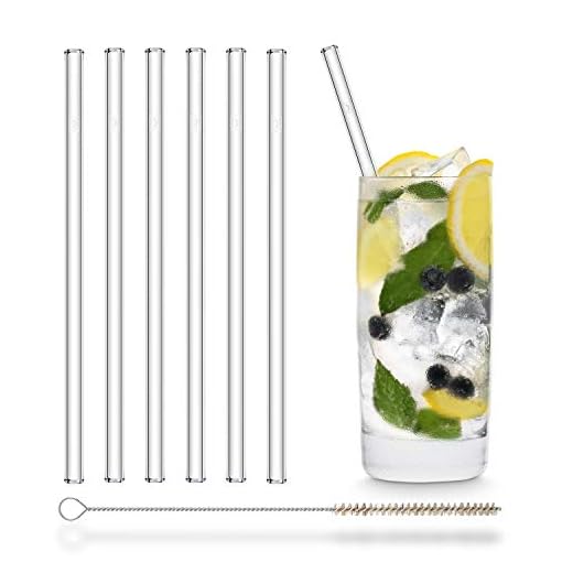 HALM Glas Strohhalme Wiederverwendbar Trinkhalm - 6 Stück gerade 20 cm + plastikfreie Reinigungsbürste - Spülmaschinenfest - Nachhaltig - Glastrinkhalme Glasstrohhalme für Long-Drinks, Smoothies, Saft