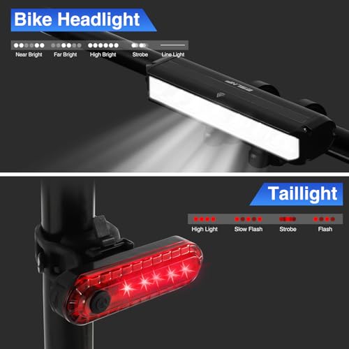1800 Lumen Bike Light, Front and Back Bicycle Lights for Night Riding, Super Bright USB Rechargeable Bike Light with High Beam Low Beam for Men Women Kids Road Mountain Cycling - Thumbnail 5