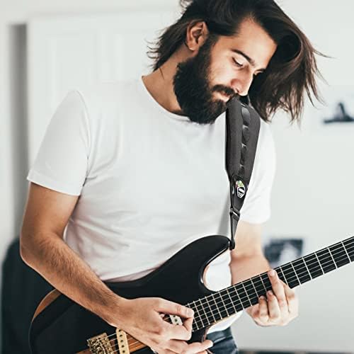 LEKATO Bass Strap for Bass & Electric Guitar with 3.5 Wide Thickened Foam Padded Guitar Strap Adjustable Length from 45" to 55" Bass Guitar Strap with Pick Holder 2 Safety Strap Locks & 6 Picks LGS-8