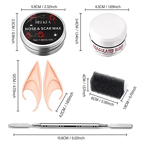 Scar Wax Kit, Rnekfa 5 Pcs Sfx Makeup Kit, Halloween Sfx Special Effects Makeup Kit With Fake Blood, Makeup Wax, Black Stipple Sponge, Spatula Tool And Elf Ears For Cosplay Halloween Party Stage #TOP7