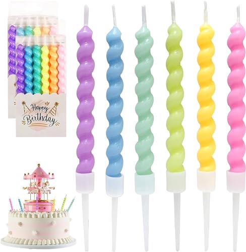 Geburtstagskerzen, 12 Stücke Bunte Geburtstagskerzen für Torte, Helical Kerzen Geburtstag,