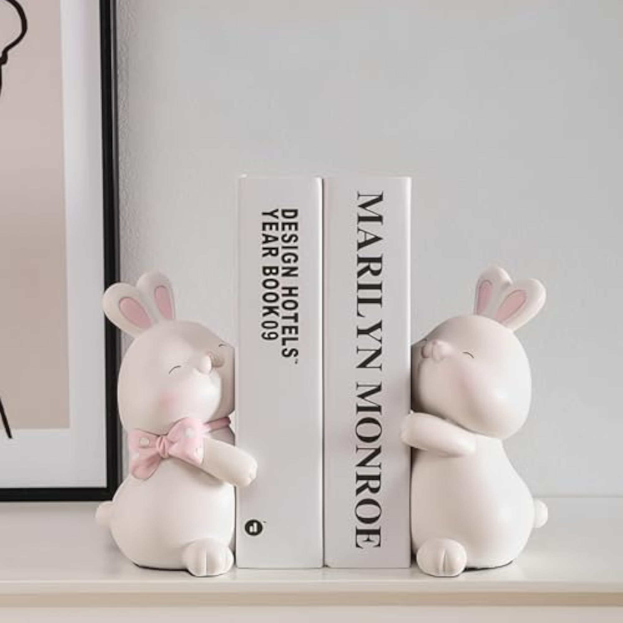 Cute Rabbit Bookends, Decorative Kids Bookends for Shelves